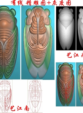 1717知了金蝉一鸣惊人双面浮雕精雕JDP灰度BMP格式玉雕木雕牙雕图
