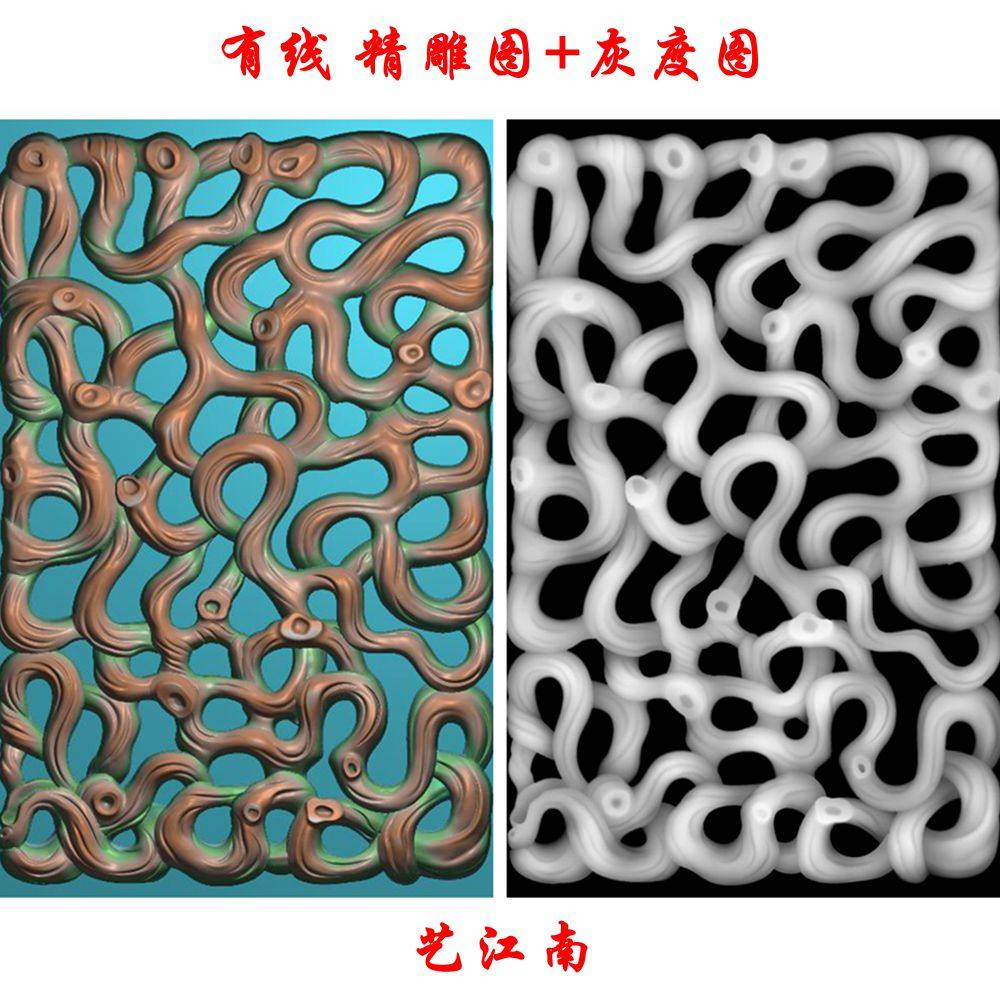 1107树根46牌子仿古镂空浮雕精雕JDP灰度BMP格式玉雕木雕牙雕图