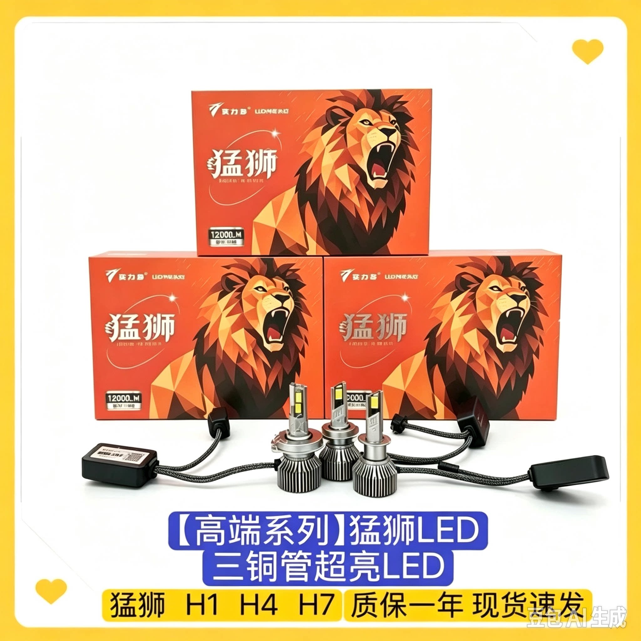 实力多新款24V猛狮三铜管LED高亮H1H7超亮汽车货车通用车灯H4灯