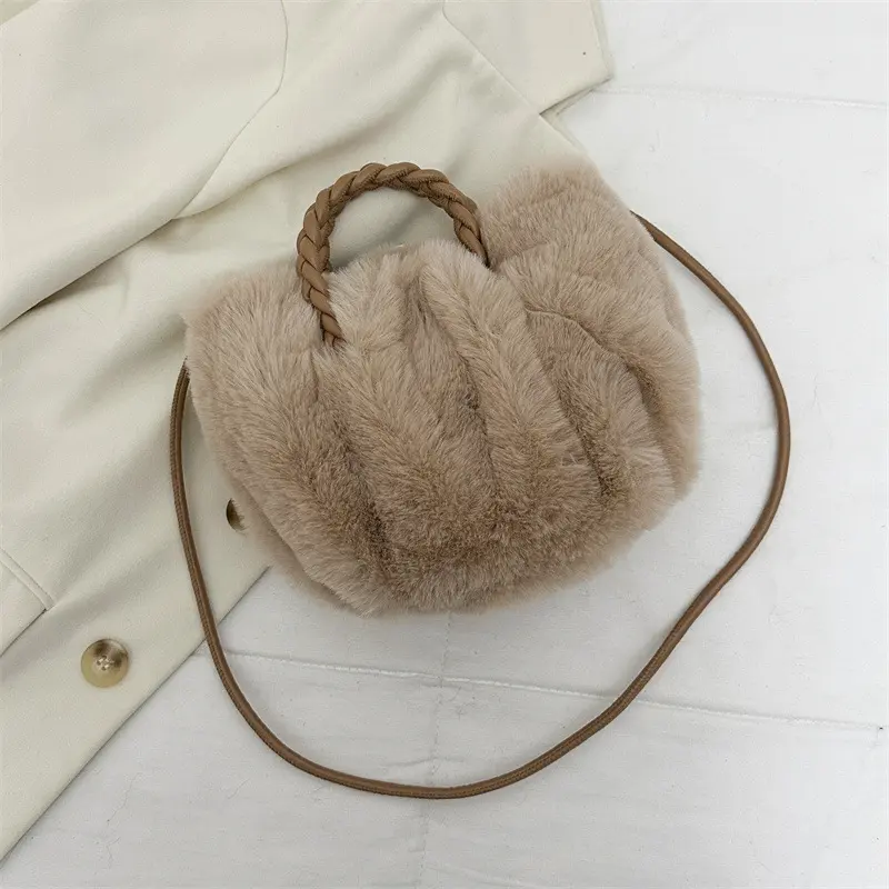 云朵毛绒手提包女新款高质感百搭手提抽绳单肩斜挎包可爱气质小包