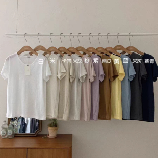 女装 韩国egg鸡蛋家夏季 t恤纯色简约修身 U领纯棉短袖 东大门 经典