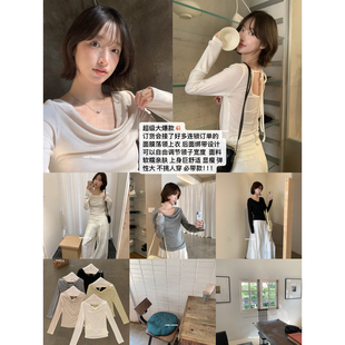 nouveau韩国东大门春季显瘦后绑带荡领长袖T恤打底衫女R70891