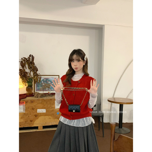 lirose韩系26年早春宽松慵懒风叠穿单排扣毛衣针织马甲背心2356S