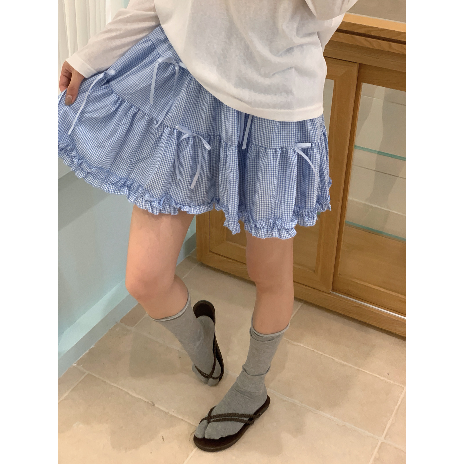 韩系少女心蝴蝶结松紧腰半身裙图片