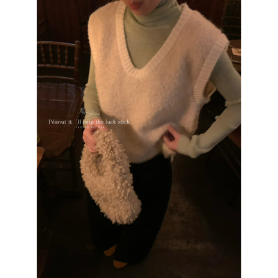 韩系减龄清冷圈圈纱针织马甲背心