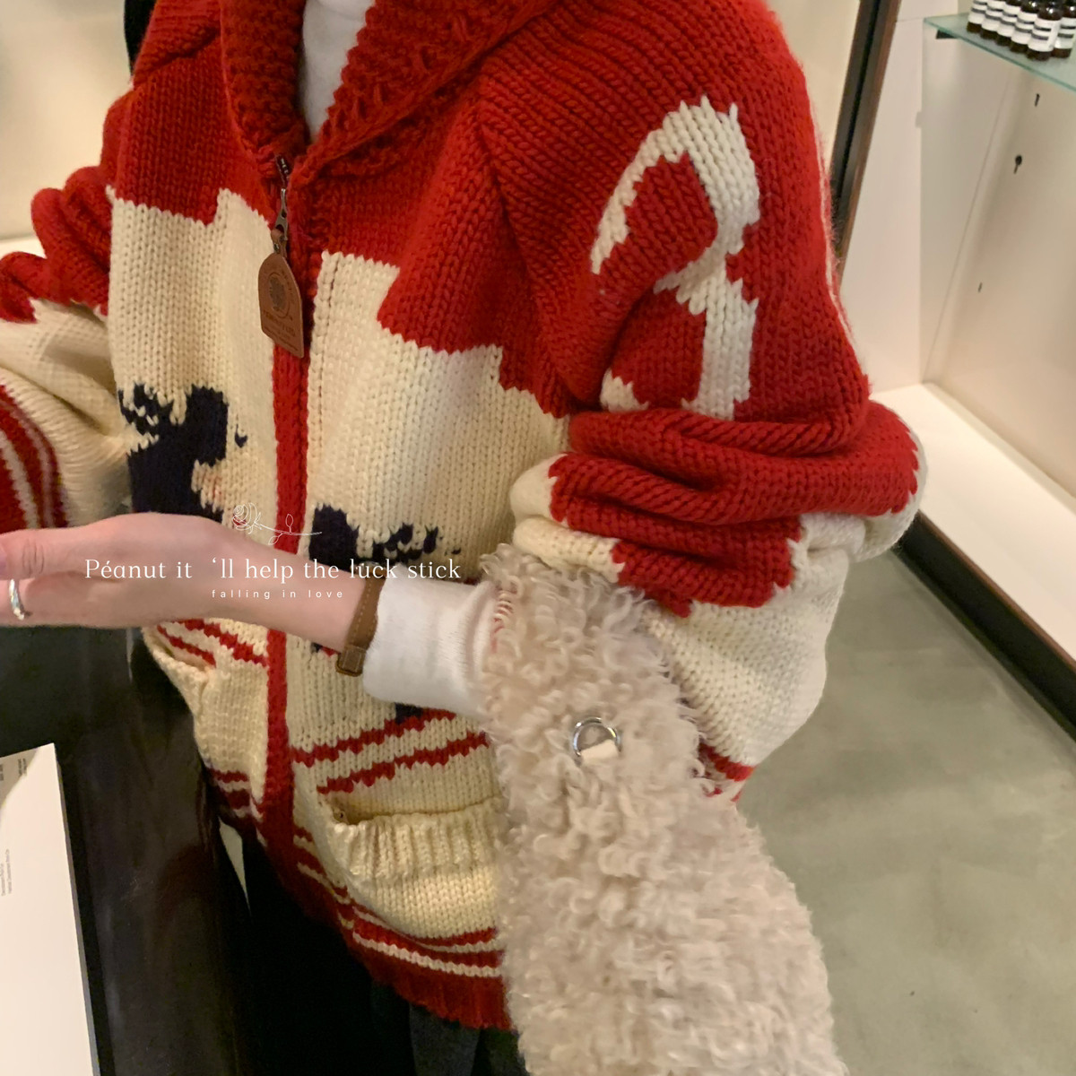 sienne滑雪提花翻领手打毛衣外套