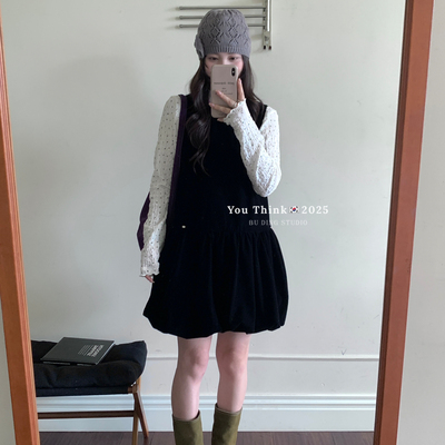 You Think-气质丝绒设计感花苞宽松显瘦百搭背心连衣裙YT1255