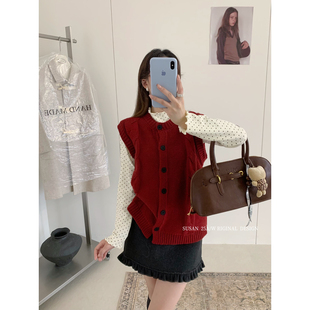 lirose冬季 减龄麻花慵懒风外穿针织马甲背心2392s 古早韩女时尚