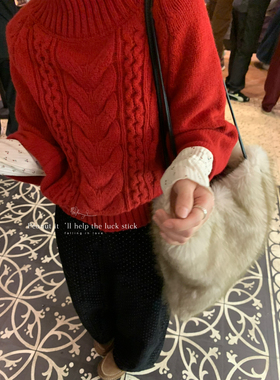 peanut花生家-韩系2026冬财阀千金新年斗篷款针织高领毛衣1287