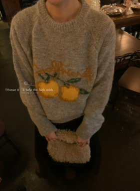 peanut花生家-冬季水果毛衣配色绝啦韩系复古保暖毛衣针织衫1282