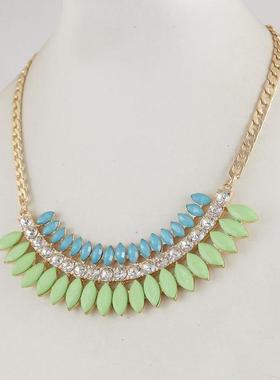 尾货清仓 日常配饰首饰 中古风复古色树脂蓝绿色项链胸口链