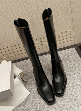 欧美秋冬大筒围胖mm高筒靴40-43大码牛皮加肥粗腿靴中跟真皮靴子