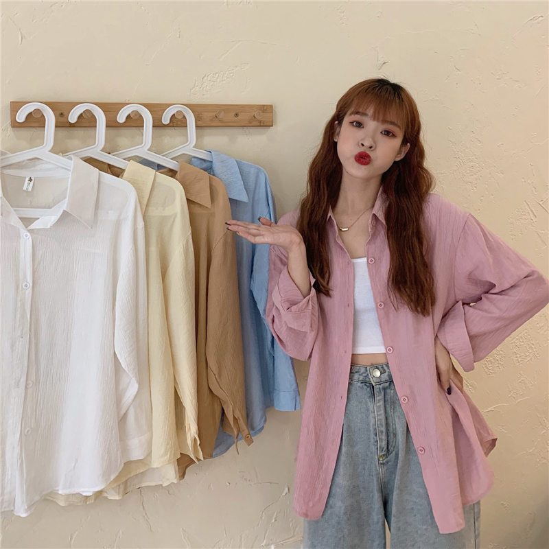 Real price Korean retro niche design loose shirt fold sunscreen cardigan + versatile suspender vest