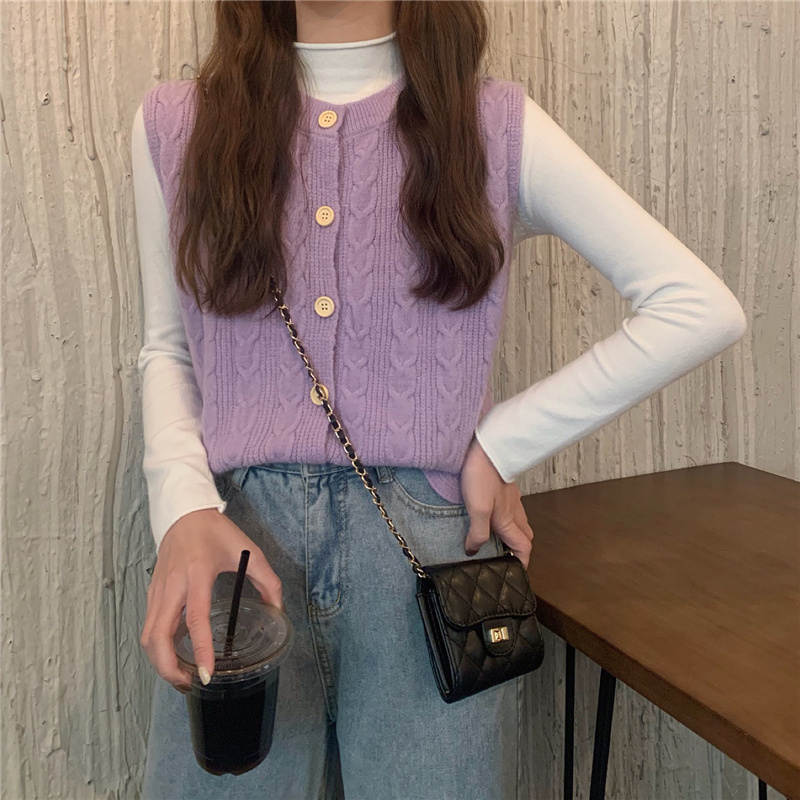 Real price early spring new loose round neck cashmere twist vest cardigan + half high collar knitted base coat