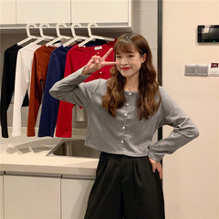 Real price spring Korean new round neck Pullover loose breasted long sleeve versatile T-shirt