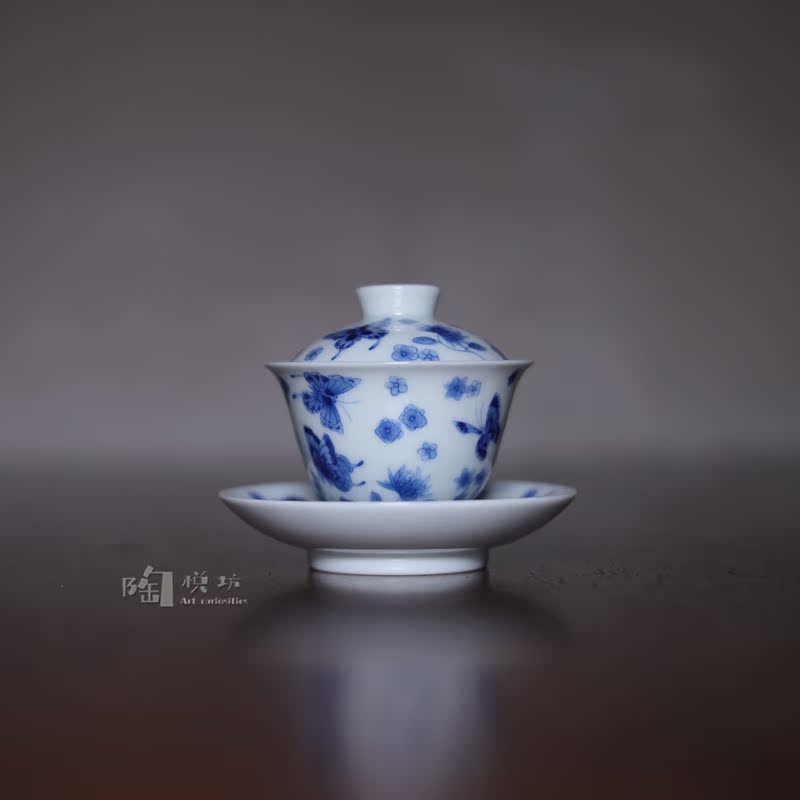 景德镇赋春堂青花蝴蝶盖碗