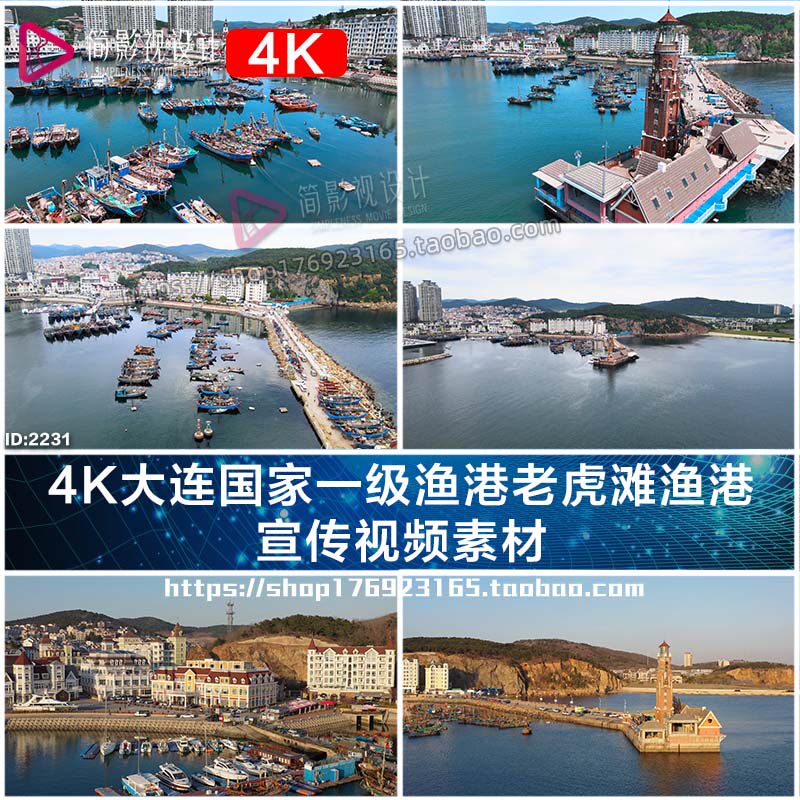 4K大连国家一级渔港老虎滩渔港 宣传视频素材