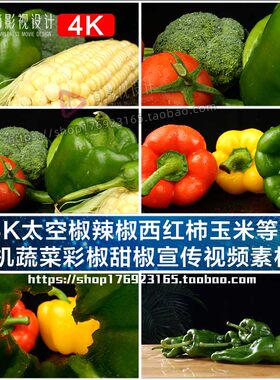 4K太空椒辣椒西红柿玉米等有机蔬菜彩椒甜椒宣传视频素材