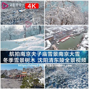 4K航拍南京夫子庙雪景南京大雪 冬季雪景树木 沈阳清东陵全景视频