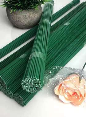 2号绿色花杆手工diy玫瑰花丝网花材料胶包绿铁丝花杆假花制作材料