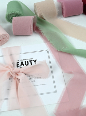 4cm手撕ins风毛边布带丝带蝴蝶结请柬婚礼装饰包装礼品织带布艺