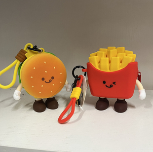 新款可爱卡通汉堡薯条钥匙扣挂件公仔玩偶包包挂饰礼物耳机包收纳