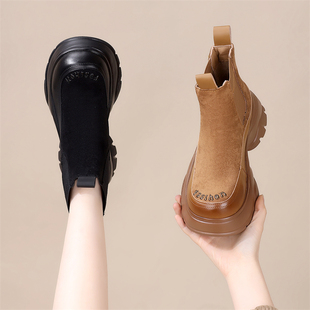 小个子厚底增高马丁靴女2025新款秋冬季加绒软底秀气显瘦短靴显瘦