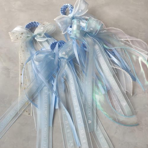 张学友演唱会可伸缩手环应援丝带浅蓝色手环彩带发饰发夹编发定制