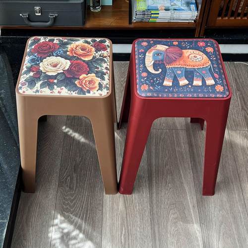 复古印花软包座面凳子家用客厅可叠罗四方凳子椅子