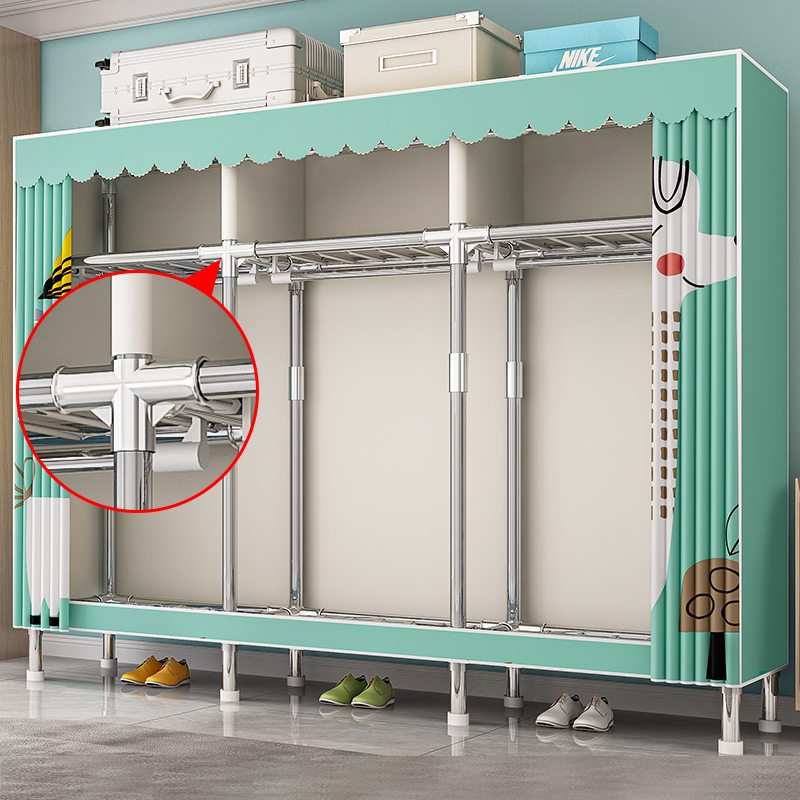 简易衣柜家用卧室落地挂衣架全钢架加粗加厚结实耐用出租房布衣柜