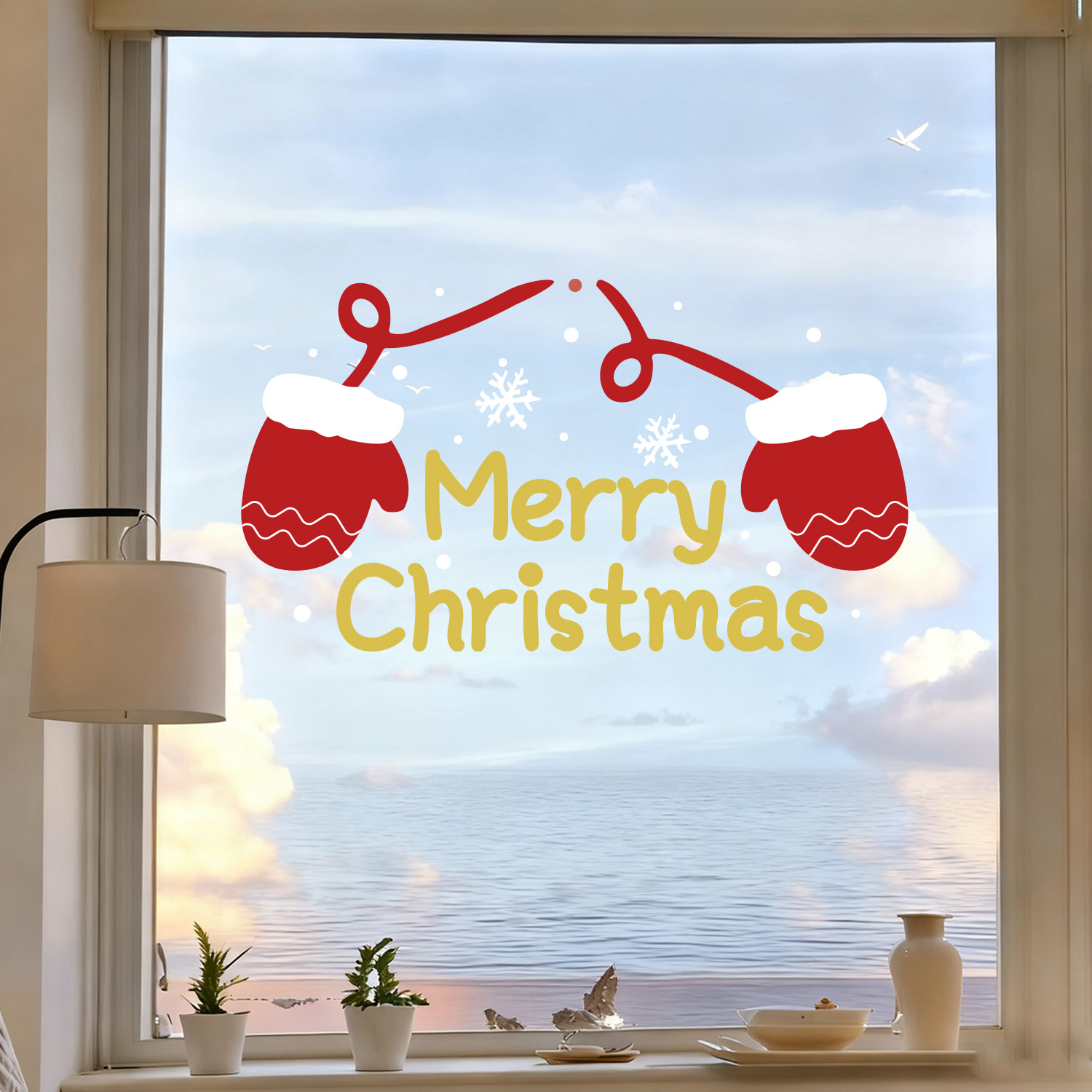 圣诞老人树玻璃门贴纸静电贴圣诞节装饰场景布置窗花窗贴酒店商场