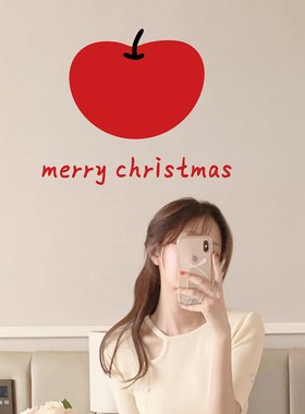 圣诞节平安夜装饰布置红色苹果圣诞帽店铺镜子窗户门静电玻璃贴纸