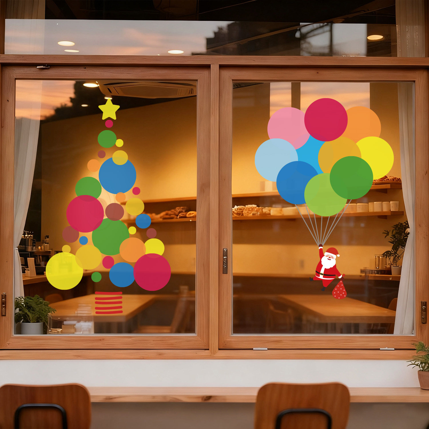 圣诞卡通猫咪气球静电墙贴店铺橱窗圣诞装饰贴纸可爱萌系软装贴画