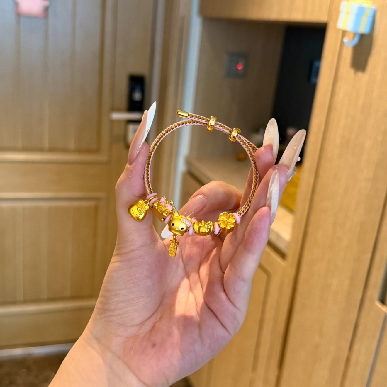 【粉黛金梦】牙牙家铜镀金编织绳kitty转运珠可调节手链