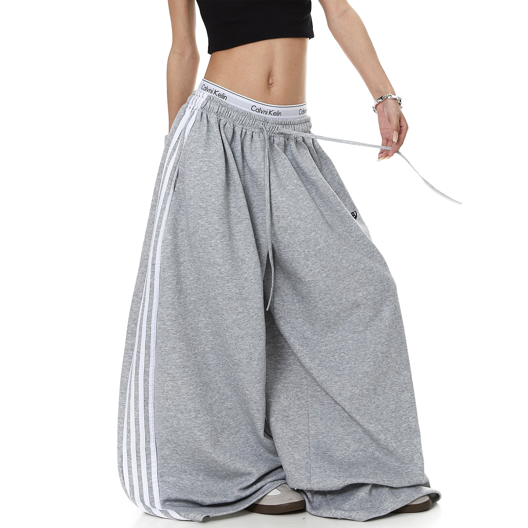 thumbnail for BLACKLISTS American retro sporty striped patchwork straight-leg sweatpants for men and women, loose wide-leg pants trendy for dancers