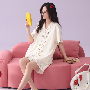 2026新款 卡通可爱风家居服套装 开衫 短裤 短袖 纯棉睡衣女夏季