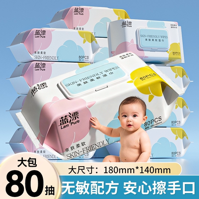 蓝漂80抽大包宝宝婴儿童手口屁可用湿巾加大加厚家用实惠装湿纸巾