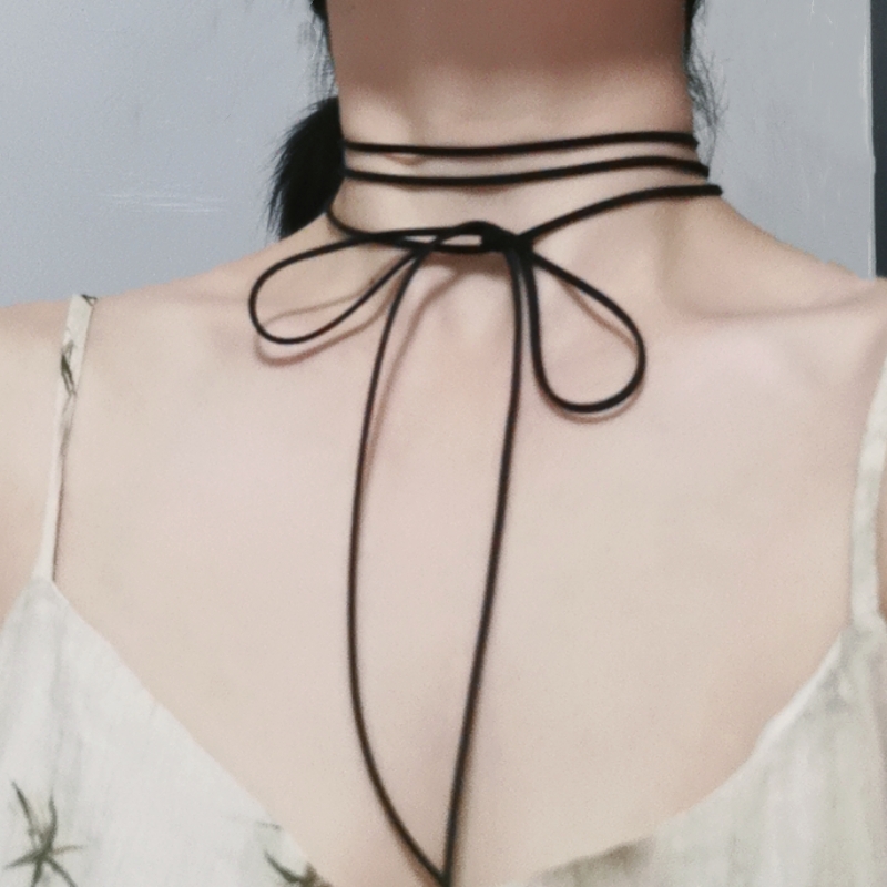 辣妹颈绳麂皮绒女款蝴蝶结颈带饰品脖绳颈饰绑带系带黑色简约颈链