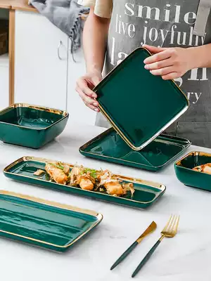 Sushi plate ceramic plate home creative Western plate retro gold Penh steak dish dish dessert plate Square salad bowl