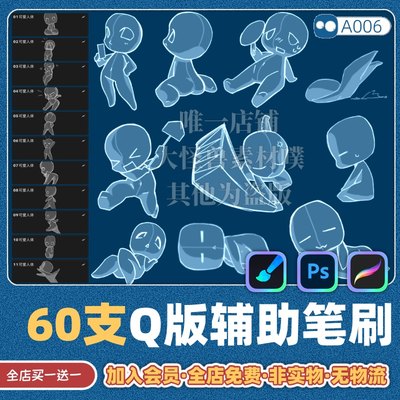 ps笔刷procreate笔刷画世界pro可爱Q版结构姿势人物动作线稿辅助