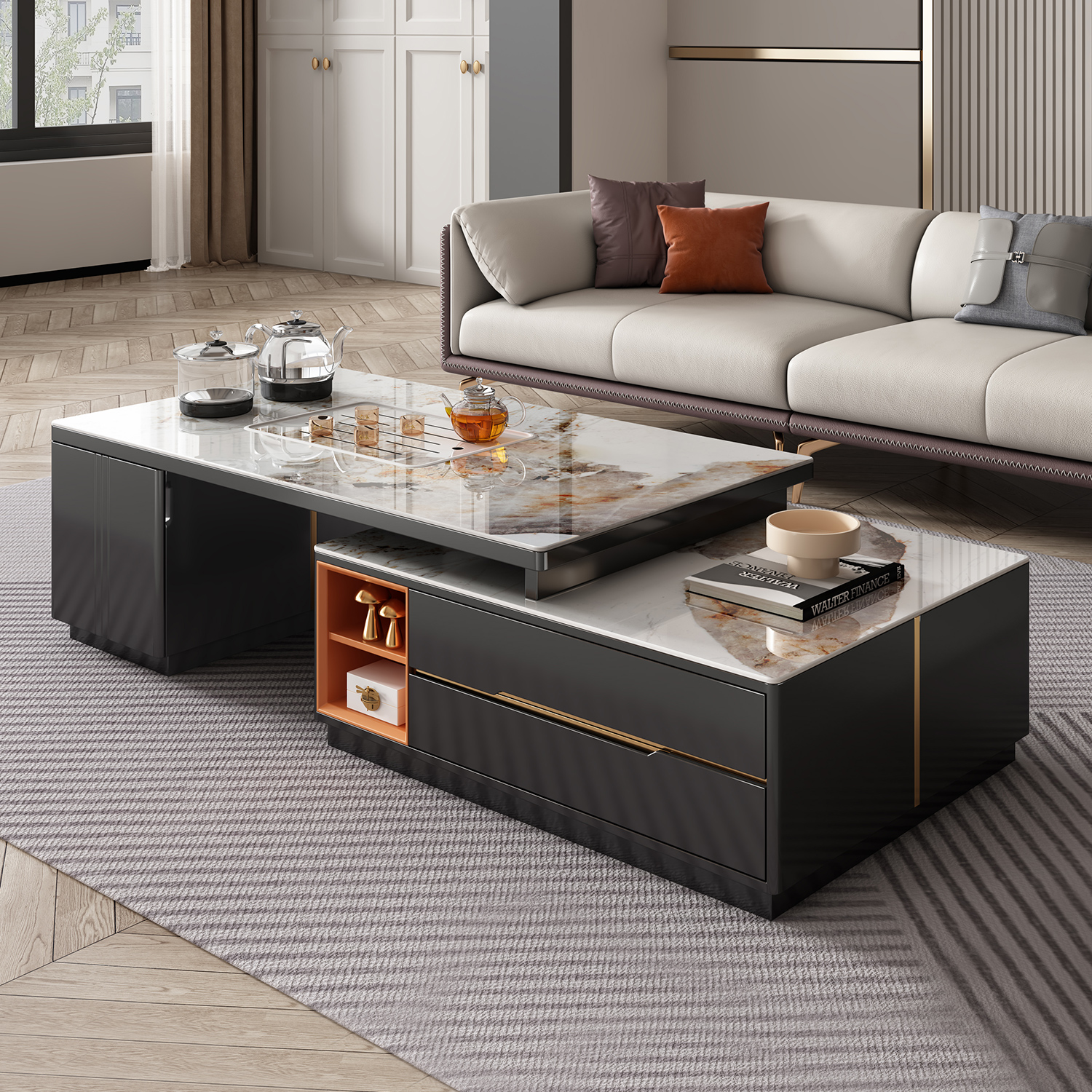 新款泡茶岩板茶几高级茶台一体轻奢高端现代家用客厅桌电视柜组合