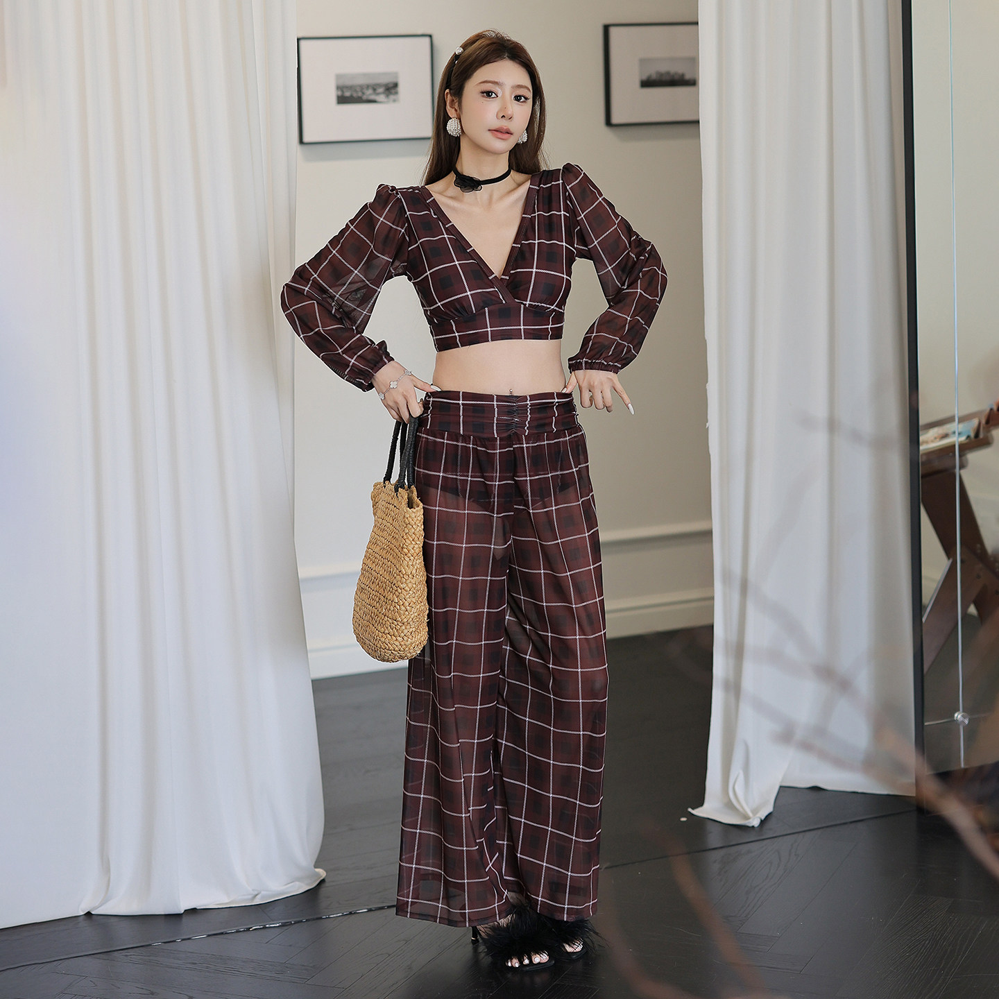 2026新款高级感泳衣女分体三件套长袖长裤显瘦遮肉沙滩度假泡温泉