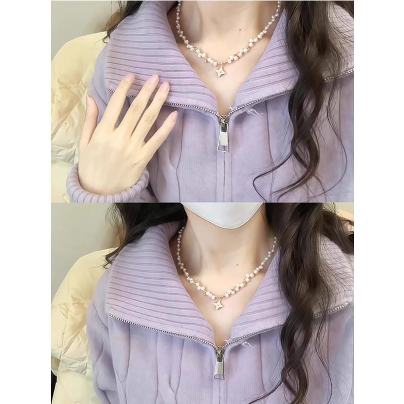 奶fufu香芋紫色麻花高领毛衣外套女秋季软糯慵懒风拉链针织开衫