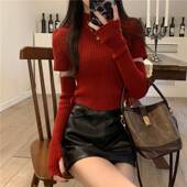 本命年红色新年毛衣女秋冬季 上衣 套短款 设计感抽绳打底针织衫 配袖