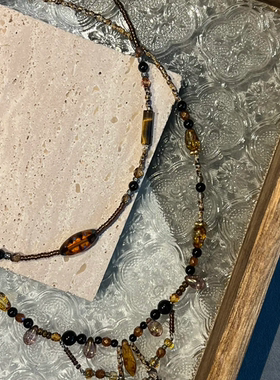 惜兰梦新中式原创设计复古串珠项链女多层锁骨链棕色珠子链饰品