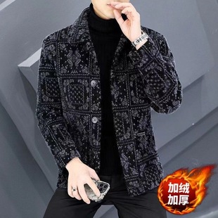 欧美秋冬季夹克青年短款男装修身加绒加厚风衣外套保暖毛呢大衣男