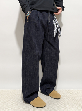 FPASCA秋冬新款奢感高端休闲裤男潮流直筒抽绳老钱风加厚加绒长裤