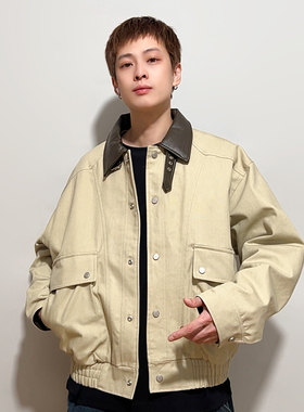 FPASCA秋季2025新款皮领细帆布夹克潮流痞帅复古美式工装短款外套