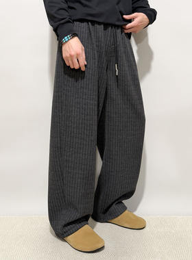 FPASCA奢感条纹弯刀裤潮流休闲直筒复古老钱阔腿加厚加绒长裤秋冬