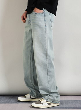 FPASCA春新款莱赛尔清新蓝垂感牛仔裤宽松直筒百搭美式休闲阔腿裤
